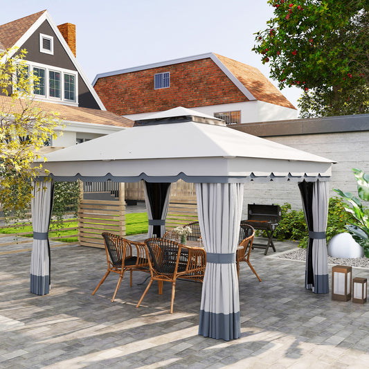 Outsunny 10' x 12' Double Roof Garden Gazebo, Outdoor Shelter with Netting and Curtains, for Garden, Lawn and Patio 