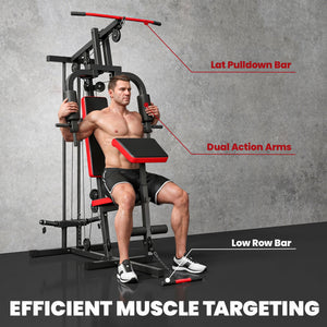 Appareil de musculation multifonctionnel avec système de poulies pour un entraînement complet du corps, noir.