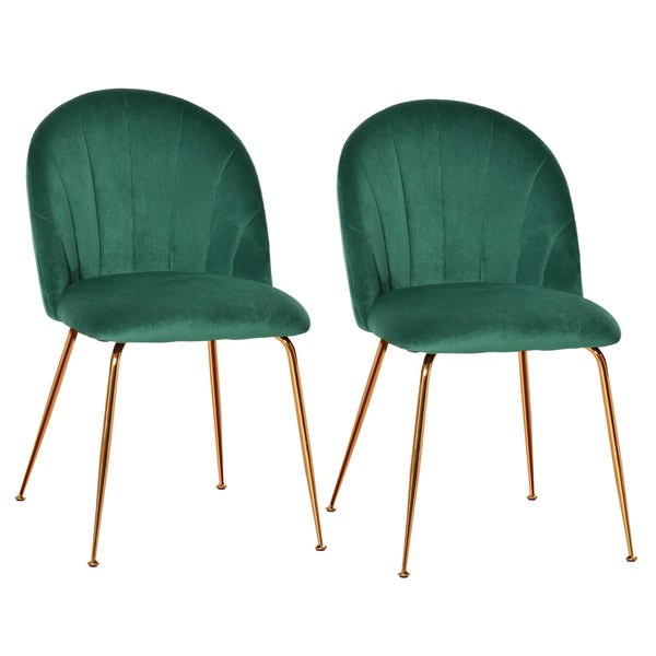 Set of 2 upholstered chairs with gold metal legs, green 