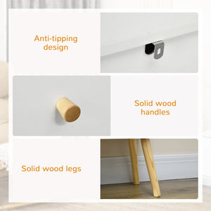 Commode blanche avec 3 tiroirs, commode moderne avec pieds et poignées en bois massif, blanc