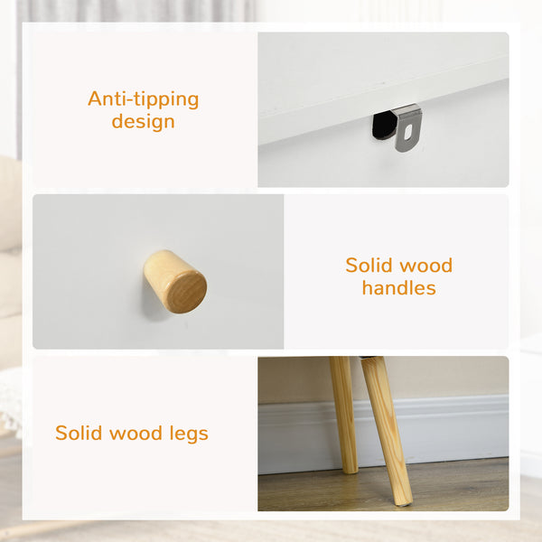 Commode blanche avec 3 tiroirs, commode moderne avec pieds et poignées en bois massif, blanc