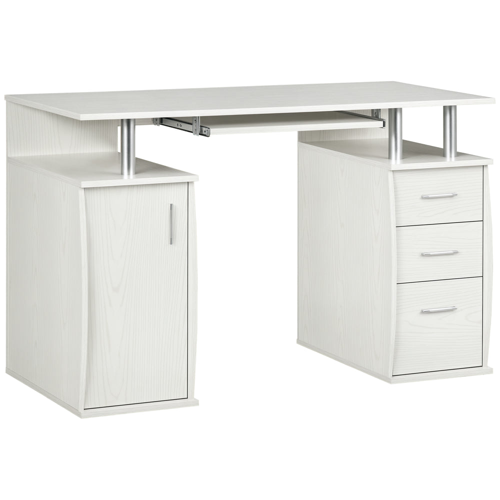 Bureau d'ordinateur avec plateau pour clavier et tiroirs de rangement, blanc