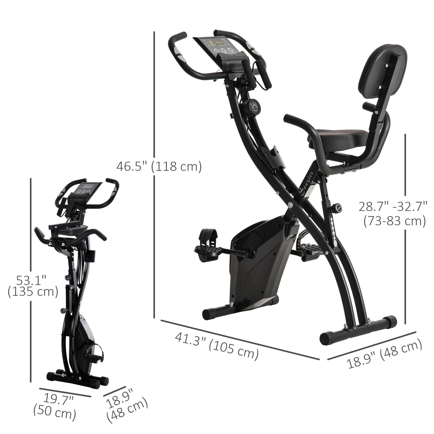 3-in-1 Folding Exercise Bike with 8-Level Magnetic Resistance, Adjustable Seat, Black