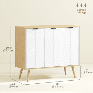 Buffet moderne avec étagères réglables et 3 portes, naturel