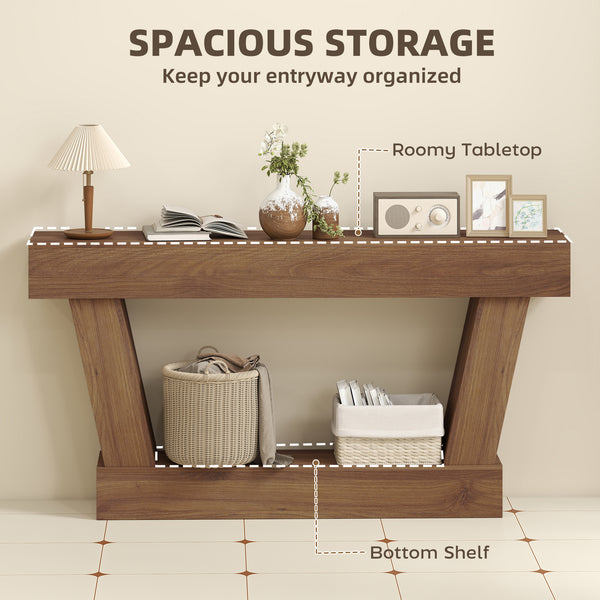 Vintage console table with open shelf for living room, dark brown