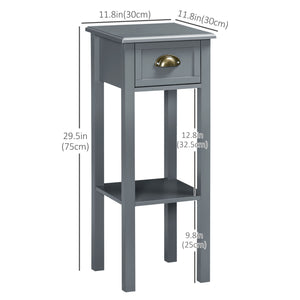 Lot de 2 tables de chevet étroites avec tiroir et étagère, gris