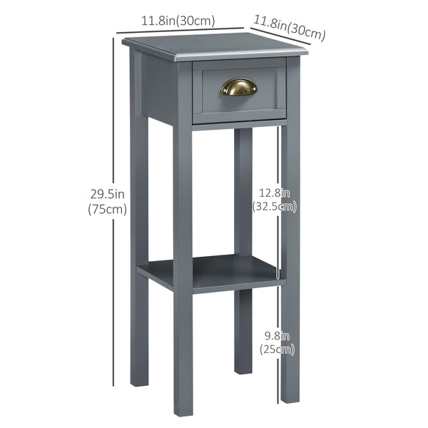 Lot de 2 tables de chevet étroites avec tiroir et étagère, gris