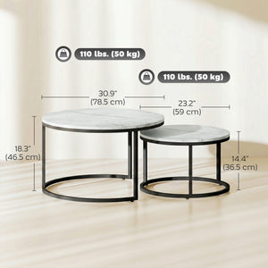 Ensemble de 2 tables basses gigognes avec plateaux effet marbre – Marbre blanc