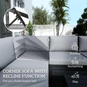 Ensemble de mobilier de jardin 4 pièces, canapé d'angle inclinable 5 positions, gris