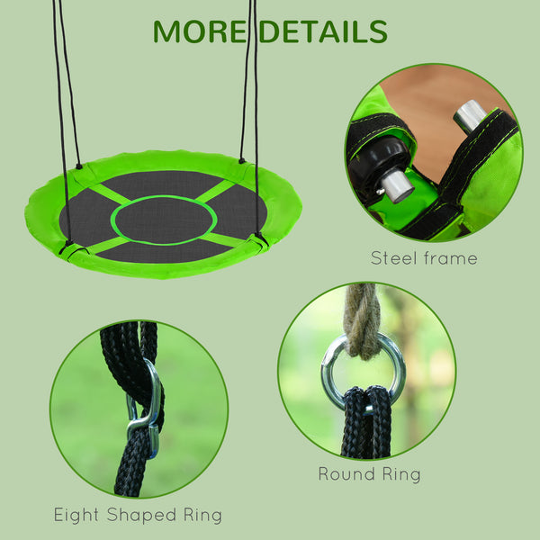 43.25" Saucer Swing, Nest Web Rope Seat with Adjustable Hanging Ropes, for Indoor Outdoor Children 3-12 Years Old, Green