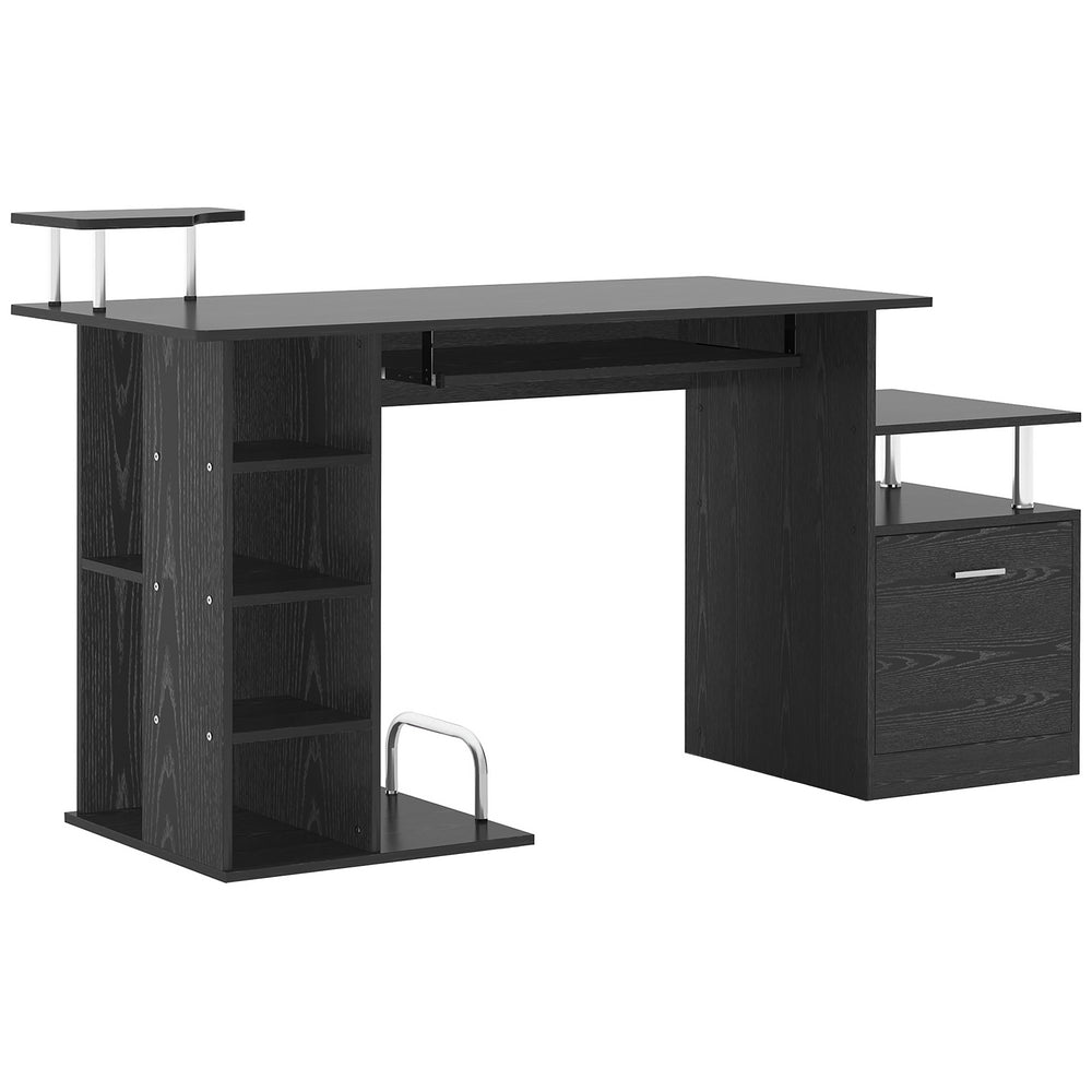 Bureau d'ordinateur en bois pour ordinateur portable avec étagère de rangement et tiroir, noir