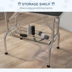 Table de toilettage pliable avec bras de toilettage réglable en hauteur et étagère de rangement, noire