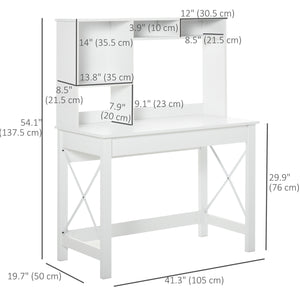 Computer desk with storage and open compartments, white