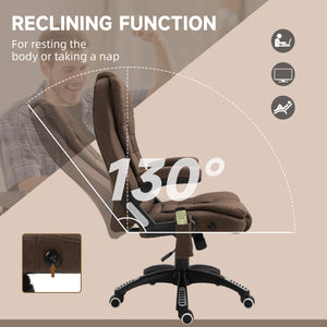 Reclining massage office chair with high back and swivel casters, brown