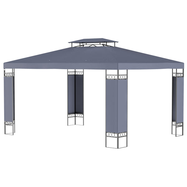 10' x 13' Outdoor Gazebo, Double Roof Patio Gazebo Canopy Shelter with Screen Decorate Corner Frame, Gray