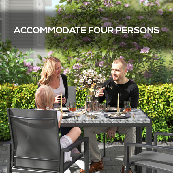 Table de jardin rectangulaire avec plateau en rotin synthétique gris