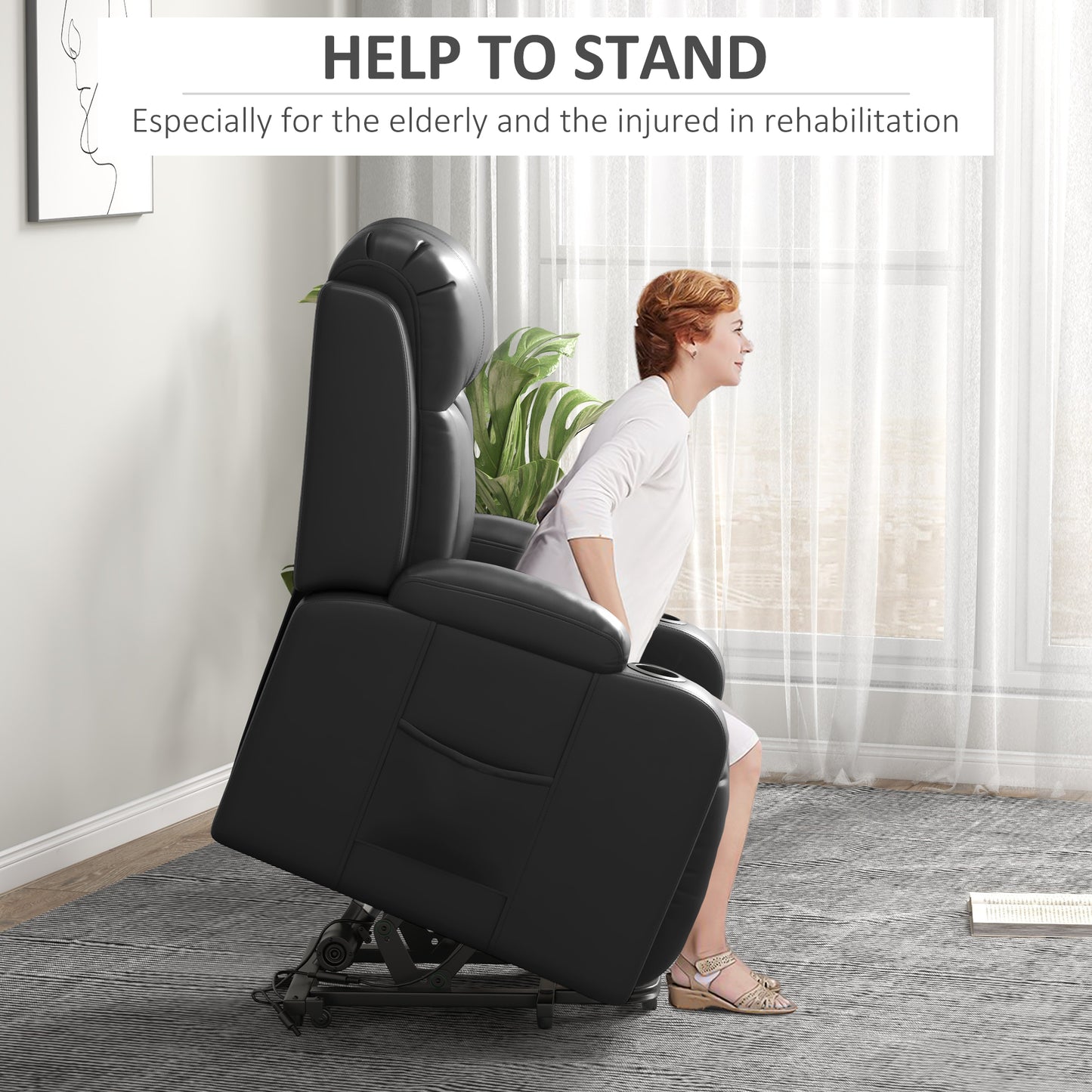 Fauteuil releveur électrique, inclinable avec repose-pieds, télécommande et porte-gobelets, gris