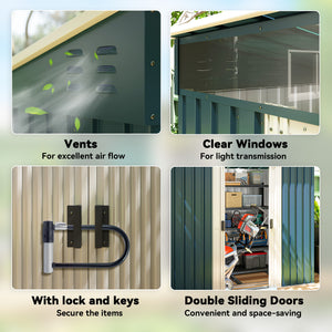 Abri de jardin en métal galvanisé avec kit de fondation, vert