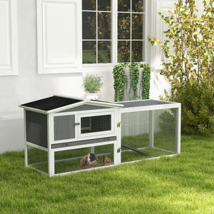 Wooden hutch with removable tray, opening roof, waterer and run, grey