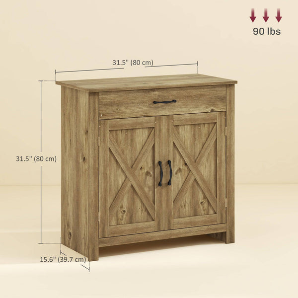 Buffet style ferme, meuble de rangement avec portes de grange, bois naturel