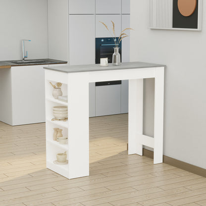 Table de bar avec 4 étagères de rangement, table de bar moderne pour la maison, la cuisine, grise