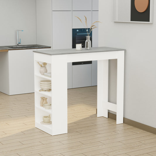 Table de bar avec 4 étagères de rangement, table de bar moderne pour la maison, la cuisine, grise