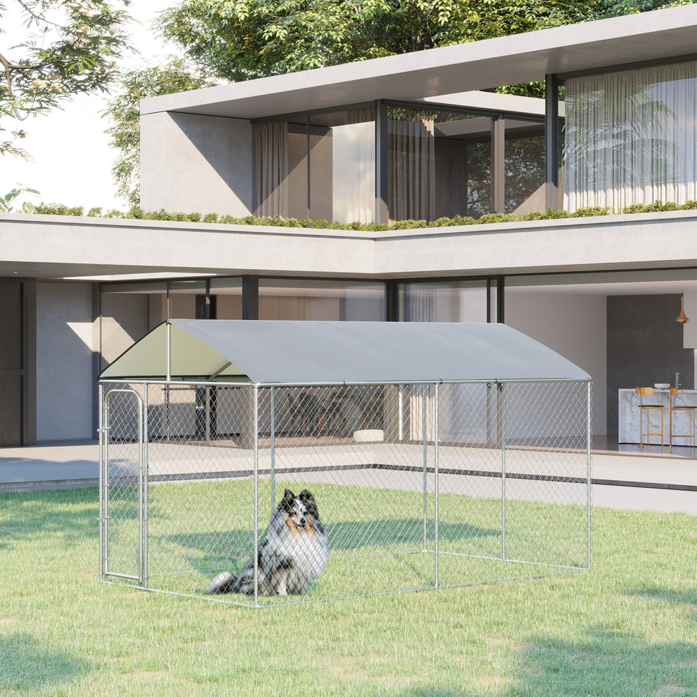 PawHut Dog Kennel Outdoor, Heavy Duty Playpen with Secure Lock, Cover, for Backyard &amp; Patio, 13.1' x 7.5' x 7.5' |