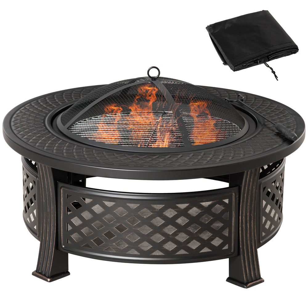 Braséro d'extérieur avec grille, couvercle en maille, tisonnier, pour camping, feu de camp, pique-nique, bronze