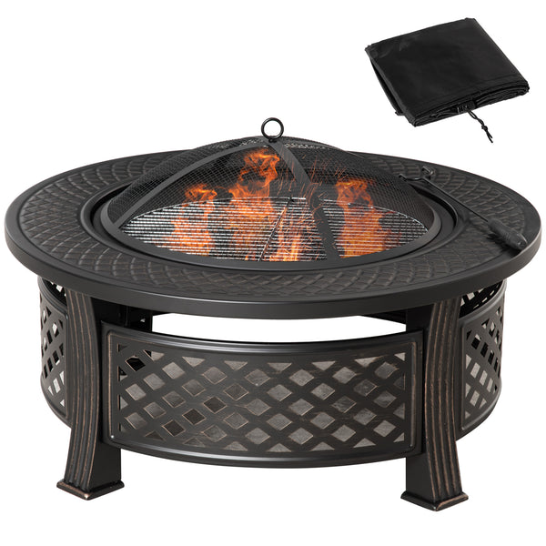 Braséro d'extérieur avec grille, couvercle en maille, tisonnier, pour camping, feu de camp, pique-nique, bronze