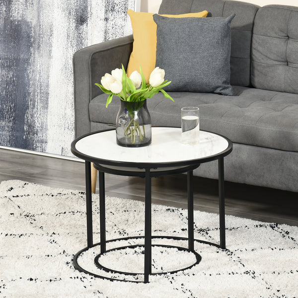 Lot de 2 tables rondes gigognes, blanc et noir