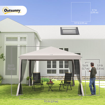 Gazebo pliant 10' x 10' avec filet latéral amovible et sac de transport, beige