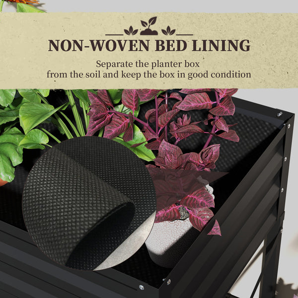 Jardinière surélevée galvanisée avec doublure et étagère de rangement
