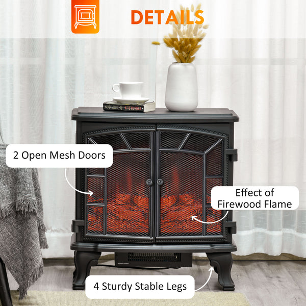 Cheminée électrique avec effet de flamme réaliste de 750 W/1 500 W, noir