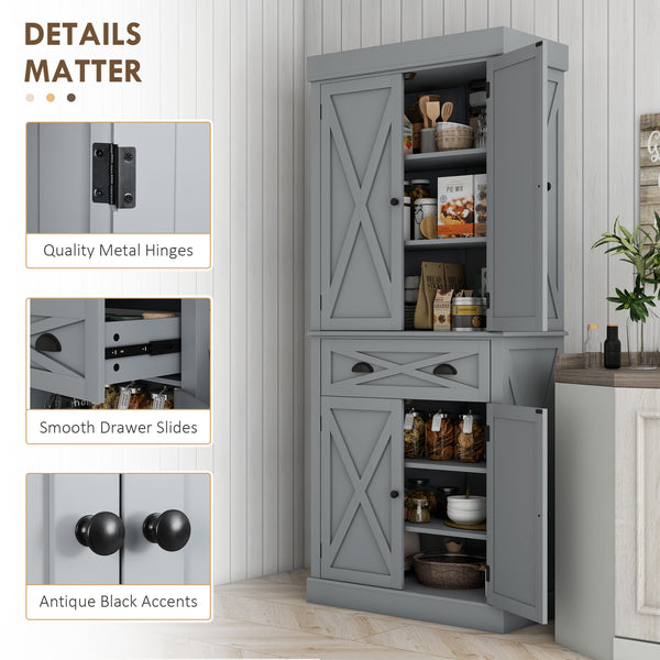 Meuble de rangement avec 4 portes, tiroir et étagères réglables, gris