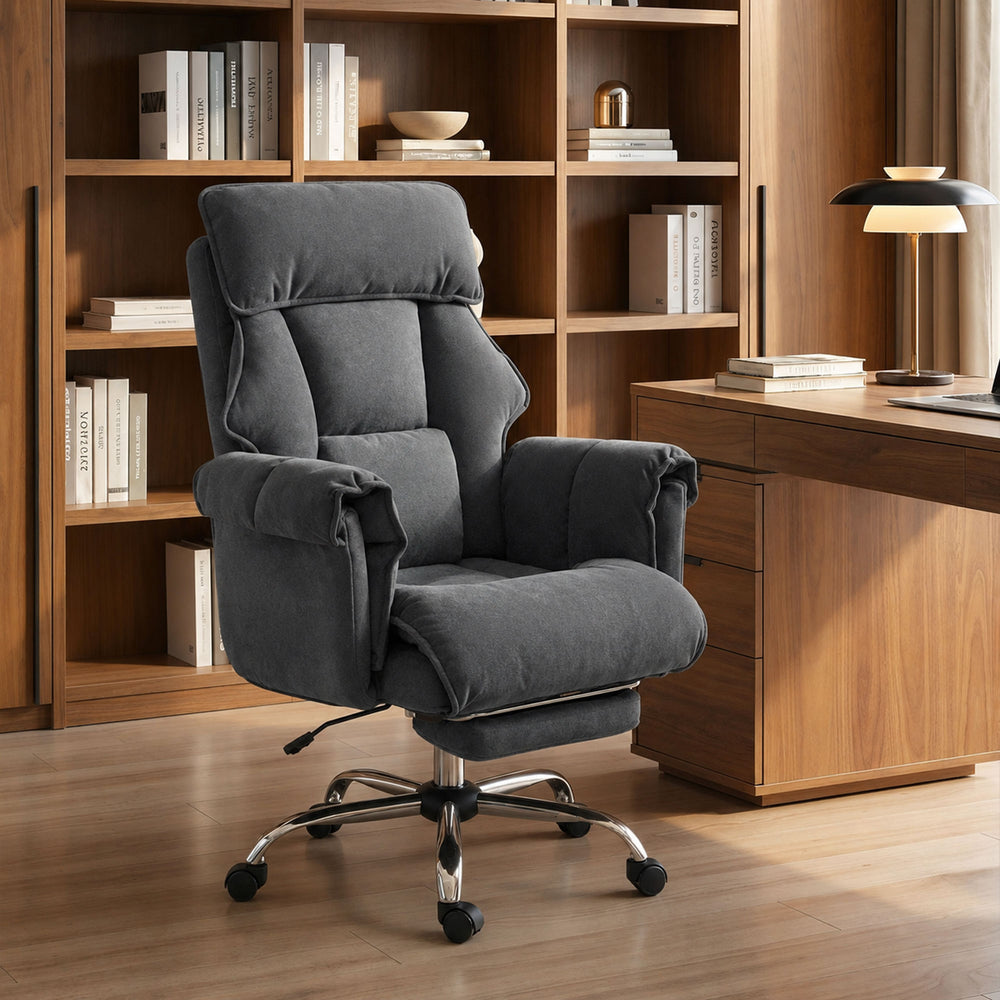 Fauteuil de bureau inclinable avec repose-pieds, gris foncé
