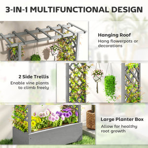 Jardinière surélevée en bois avec treillis, toit suspendu, trous de drainage et doublure de plate-bande