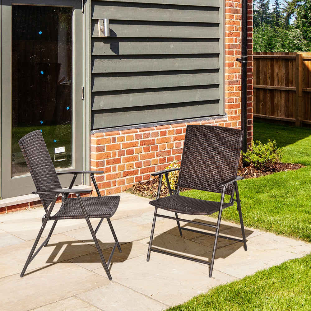 Ensemble de 2 chaises de jardin en résine tressée, marron