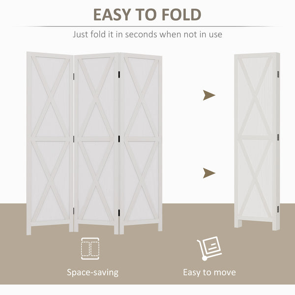 Cloison de séparation 3 panneaux style campagnard avec cadre en bois pliable, blanc