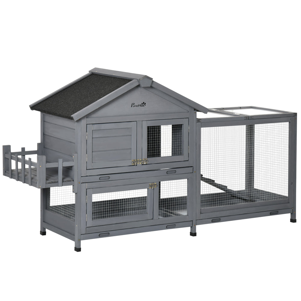 Clapier en bois avec toit ouvrant et coffre de rangement, gris foncé