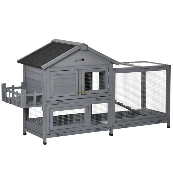 Clapier en bois avec toit ouvrant et coffre de rangement, gris foncé