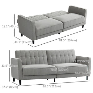Canapé-lit convertible en tissu capitonné avec dossier réglable, gris