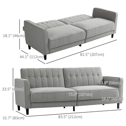 Canapé-lit convertible en tissu capitonné avec dossier réglable pour salon, gris