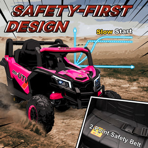 Voiture électrique 12 V avec télécommande, UTV électrique à batterie avec suspension à ressorts, rose