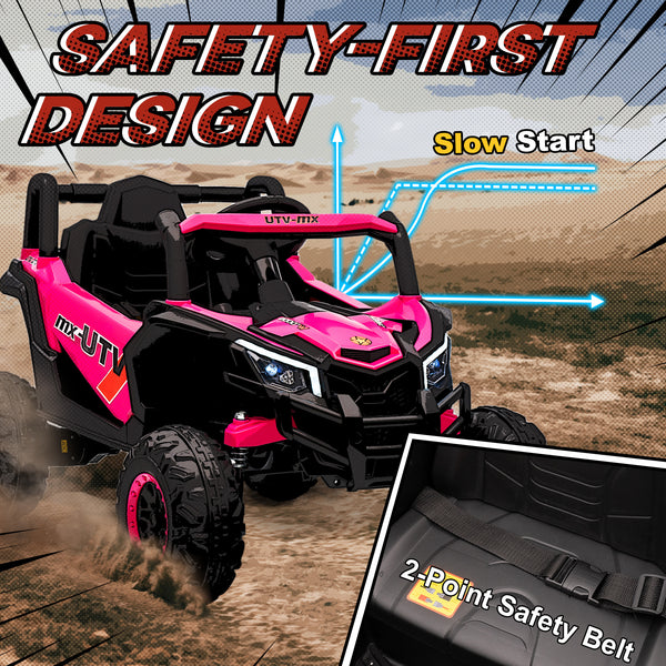Voiture électrique 12 V avec télécommande, UTV électrique à batterie avec suspension à ressorts, rose