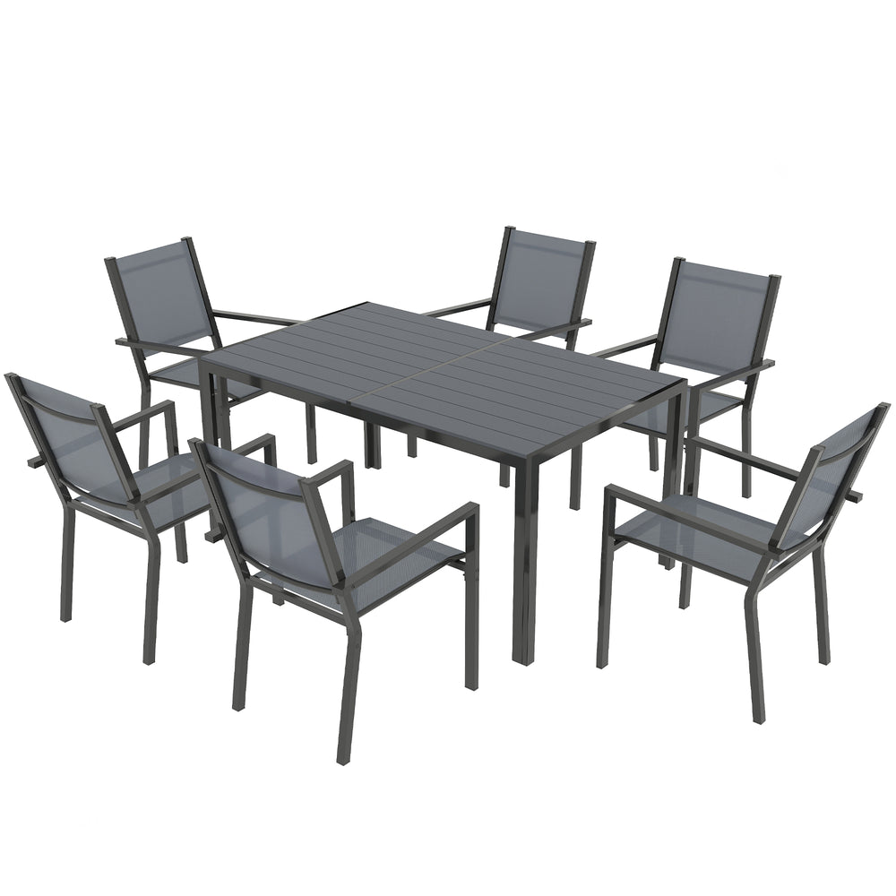 Ensemble de salle à manger d'extérieur 7 pièces avec chaises empilables, acier antirouille
