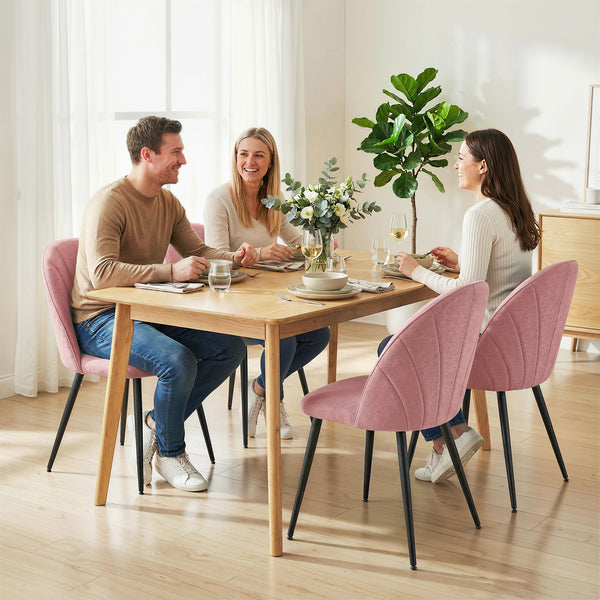 Set of 4 Modern Upholstered Dining Chairs with Metal Legs, Shell Back and Padded Seat, Pink.