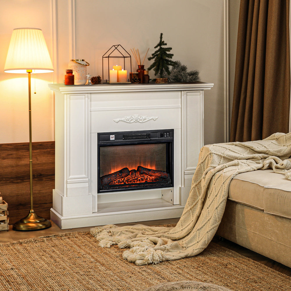 Cheminée électrique 1400W de 46" avec manteau et étagère, blanc