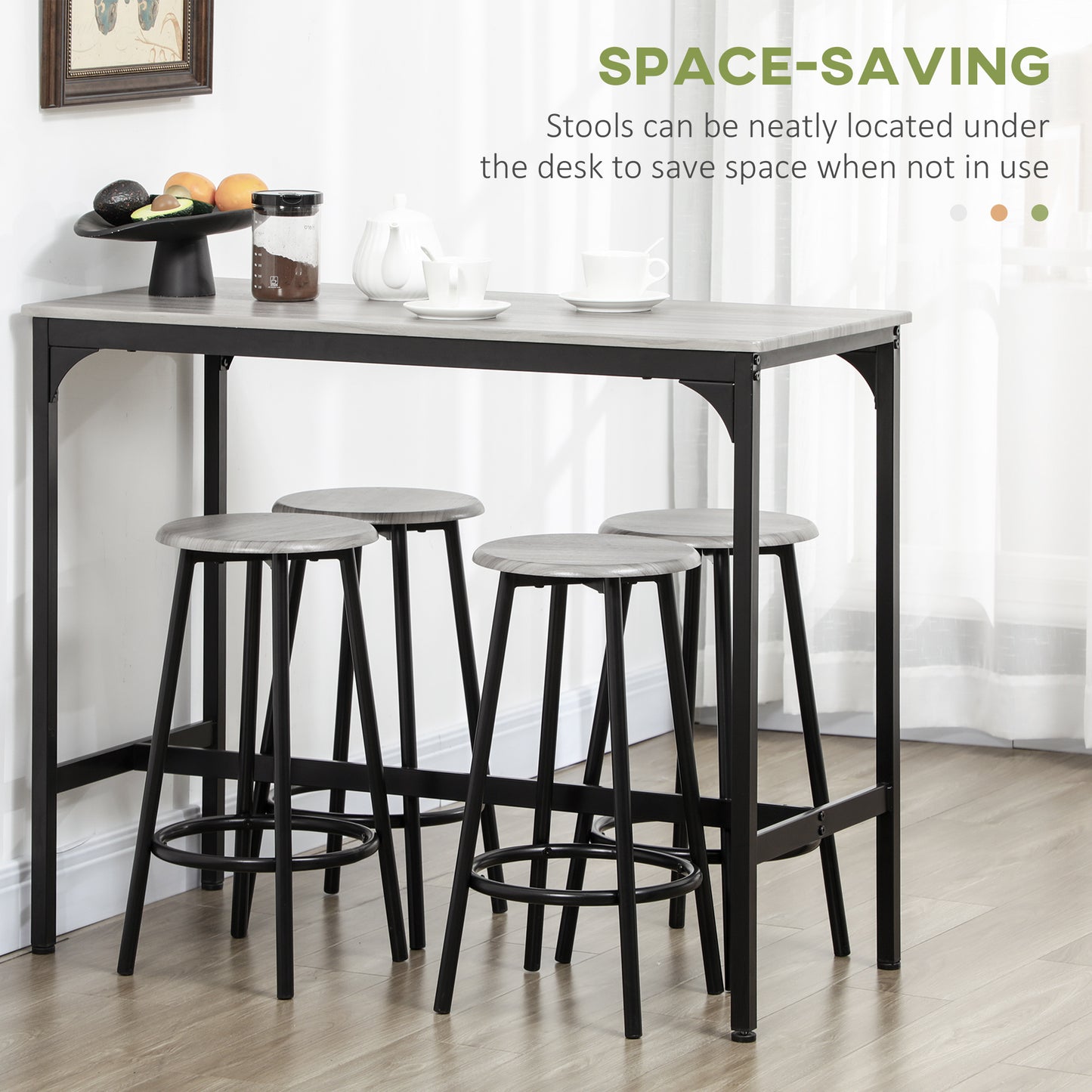 HOMCOM 5 Piece Counter Height Bar Table and Chair Set, Dining Table and Chairs for 4, Pub Table and Chairs