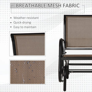 Fauteuil de jardin avec assise et dossier en tissu maillé respirant, cadre en métal et accoudoirs, marron