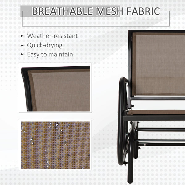 Fauteuil de jardin avec assise et dossier en tissu maillé respirant, cadre en métal et accoudoirs, marron
